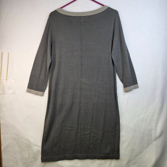 Nine West Knitted Gray Sheath Dress Size M 3/4 Sleeves Metallic Trim NYE Party - Picture 3 of 9